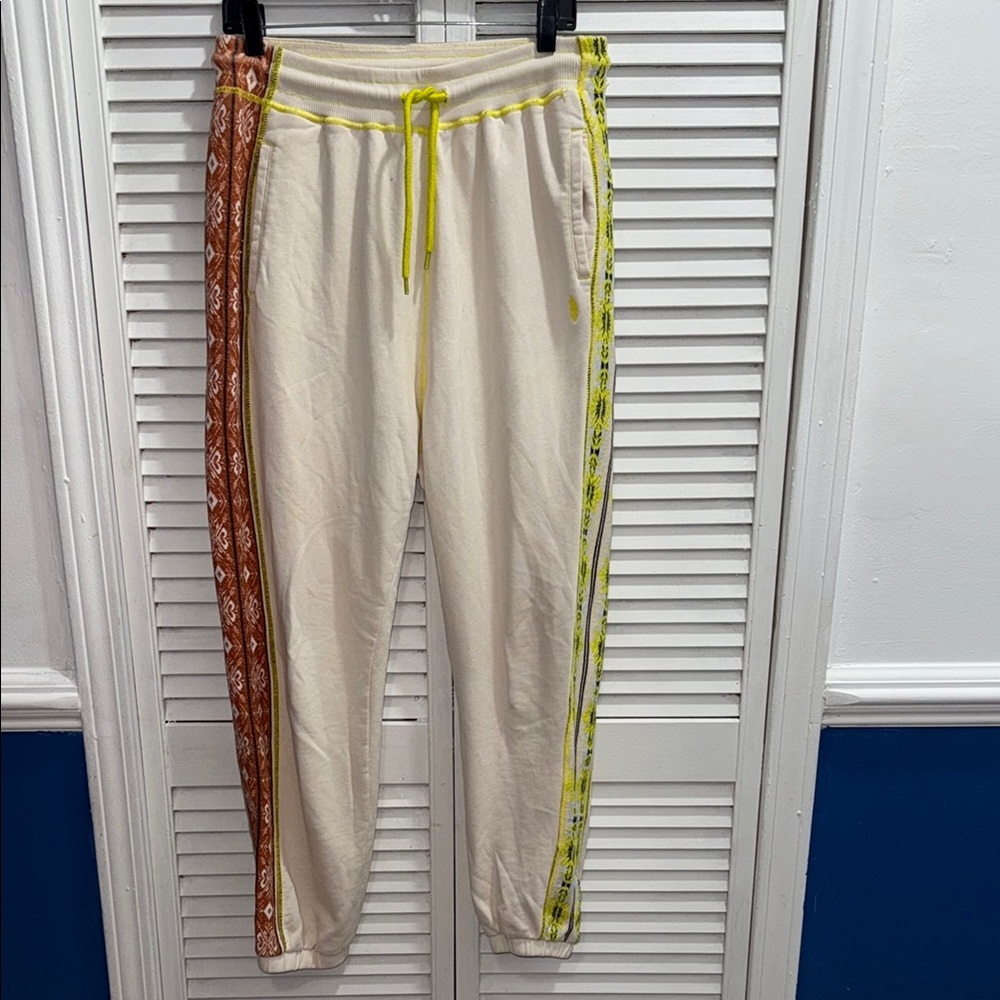 FP Movement by Free People Cream Joggers with Yellow and Brown Accents